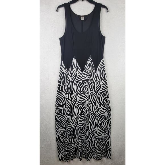 Whimsigoth XL Maxi Sun Dress Knit Pullover Sleeveless Black White Zebra Animal - Picture 1 of 9